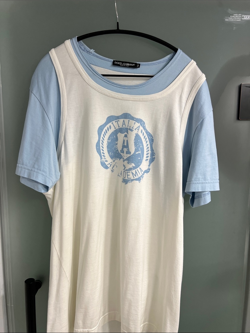 Dolce & Gabbana White & Light Blue Layered Logo Tee